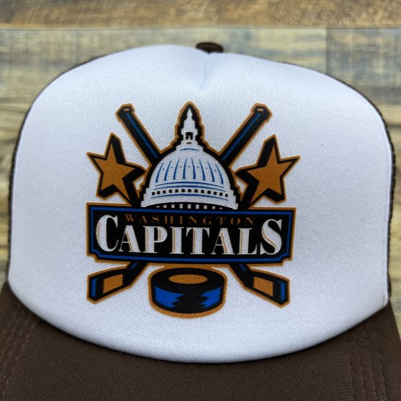 Washington Capitals Mens Trucker Hat Brown Snapback Retro Hockey Baseball Cap - Picture 3 of 8